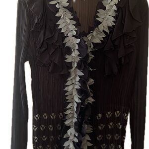 Elegant Brown and Beige Ruffled Blouse